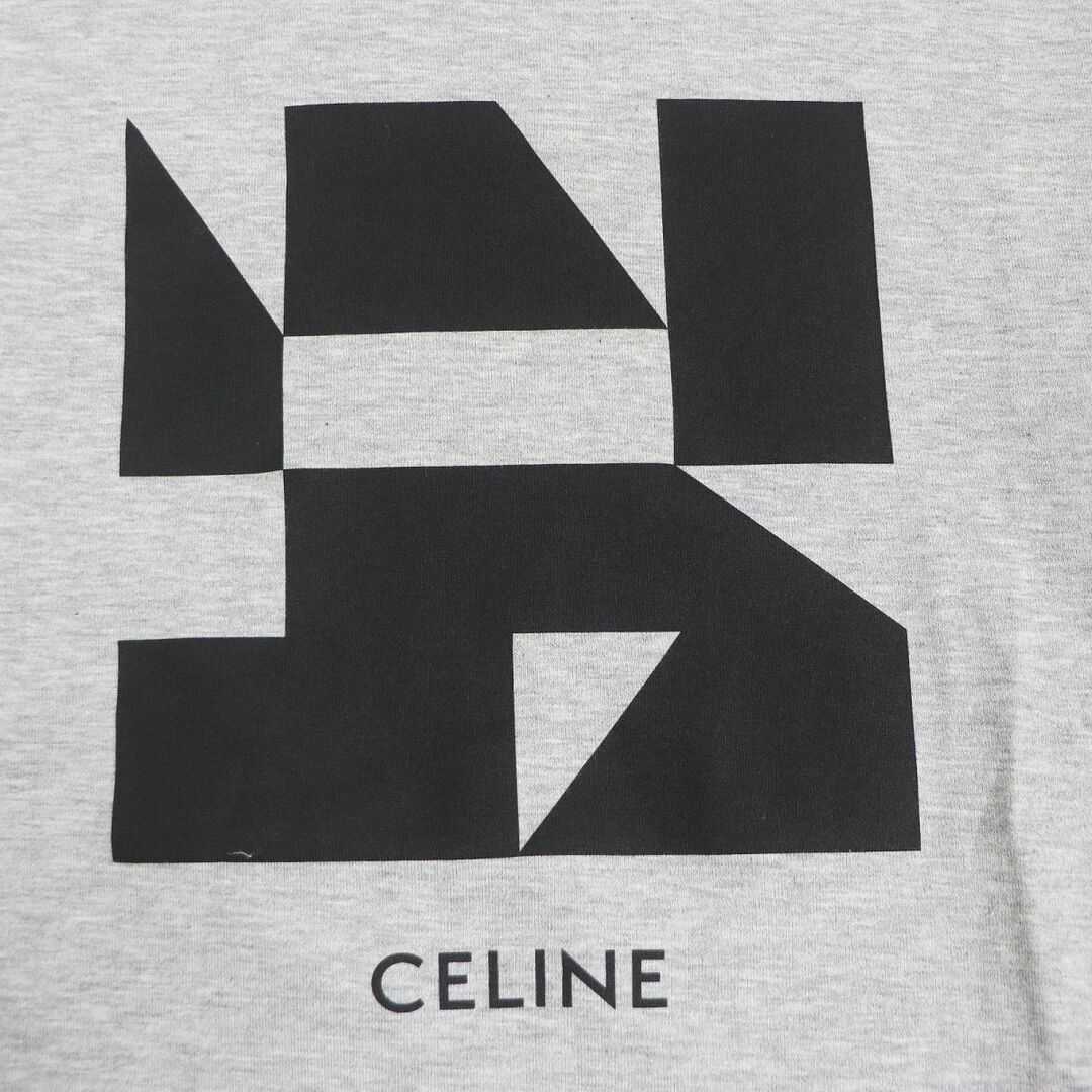 極美品□19SS CELINE/セリーヌ 2X308933F ジオメトリック ロゴプリント コットン100％ 半袖Tシャツ/カットソー グレー XS 伊製 正規品43cm着丈