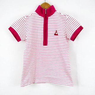 ルコックスポルティフ(le coq sportif)のルコックスポルティフ 半袖ポロシャツ ボーダー柄 ハイネック ゴルフウエア レディース XSサイズ ホワイト×ピンク le coq sportif(ポロシャツ)