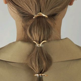 ゴールドヘアカフ3点セット　ヘアアレンジ　玉ねぎヘア　キッズ　レディース　小物(ヘアゴム/シュシュ)