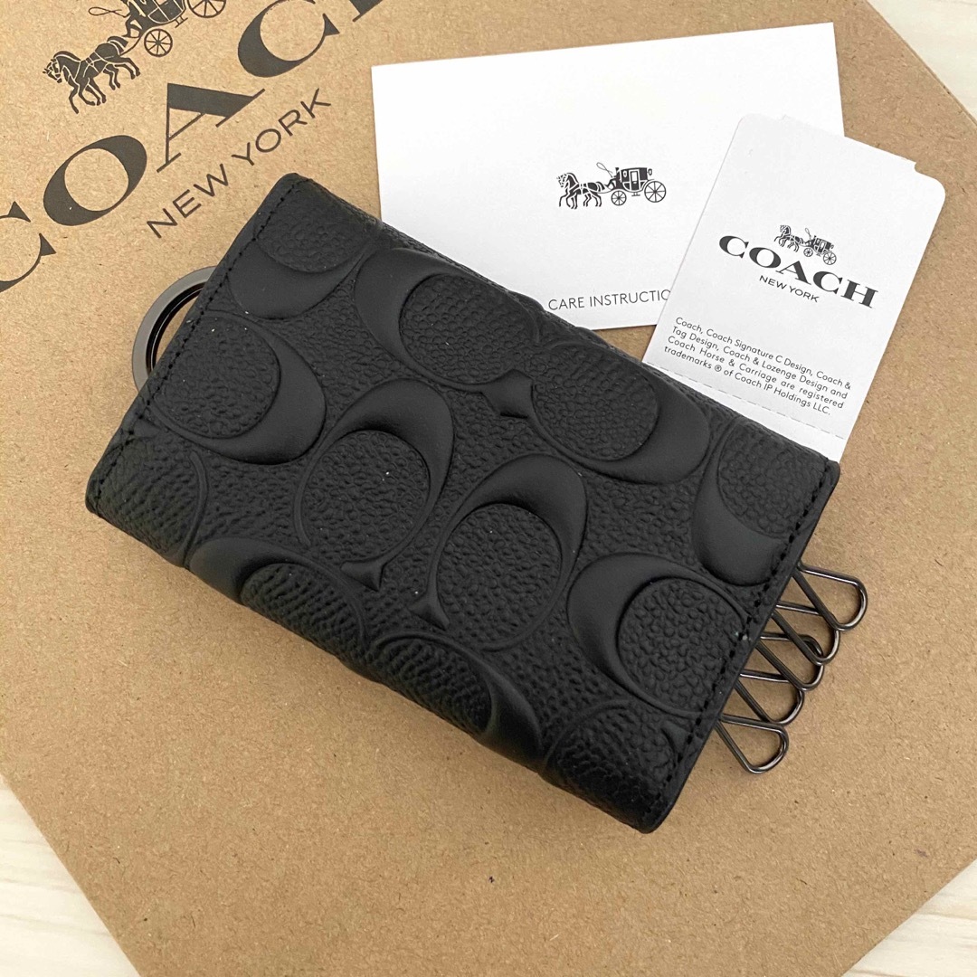 COACH コーチ ５連キーケース シグネチャー エンボス 黒レザーカードケース