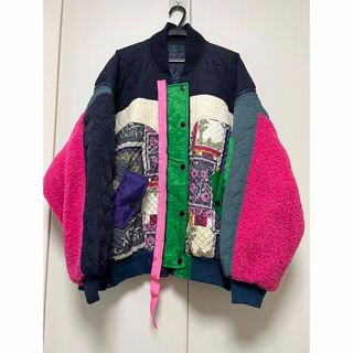 韓国ファッション　キルティングジャケット　カラフル　ボアブルゾン(ブルゾン)