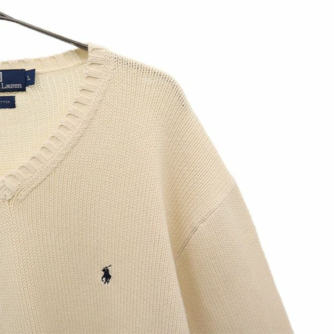 POLO RALPH LAUREN(ポロラルフローレン)のポロラルフローレン 長袖 Vネック セーター L ホワイト Polo Ralph Lauren ニット ロゴ刺繍 メンズ 古着 【231204】 メンズのトップス(ニット/セーター)の商品写真