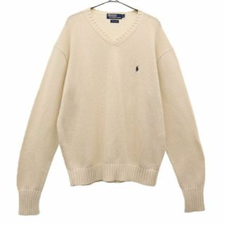 ポロラルフローレン(POLO RALPH LAUREN)のポロラルフローレン 長袖 Vネック セーター L ホワイト Polo Ralph Lauren ニット ロゴ刺繍 メンズ 古着 【231204】(ニット/セーター)