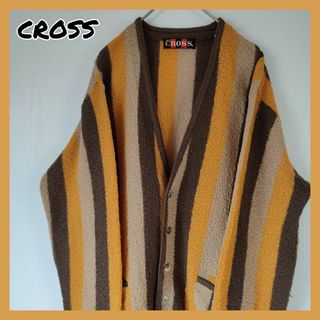 クロス(CROSS)のCROSS クロス カーディガン ダブルポケット ストライプ マルチカラー 古着(カーディガン)