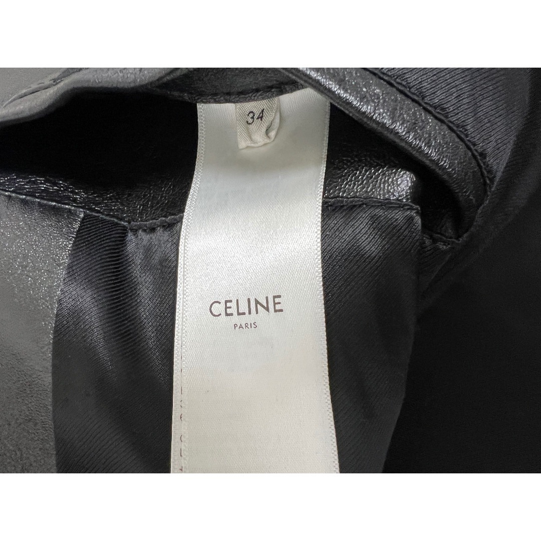 celine(セリーヌ)のCELINE セリーヌ レディース クラシック バイカー カーフスキン ライダース ジャケット 革ジャン 羊革 ブラック サイズ：34 美品 レディースのジャケット/アウター(ライダースジャケット)の商品写真