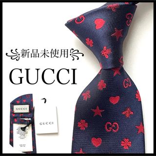 グッチ(Gucci)の꧁新品未使用꧂ 激レア グッチ ネクタイ GG柄 蜂 星 ハート 光沢 ネイビー(ネクタイ)