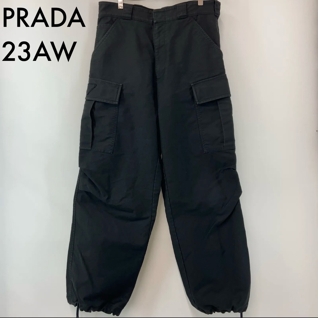 【PRADA プラダ】【2023年モデル Black Cotton Satin Cargo Pant S コットン ブラック トライアングルステッチ SPH286】【国内正規品】メンズ