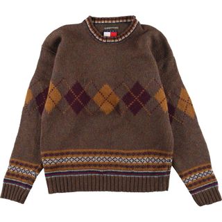 トミーヒルフィガー(TOMMY HILFIGER)の古着 90年代 トミーヒルフィガー TOMMY HILFIGER 総柄 アーガイル柄 ウールニットセーター メンズL ヴィンテージ /eaa353693(ニット/セーター)