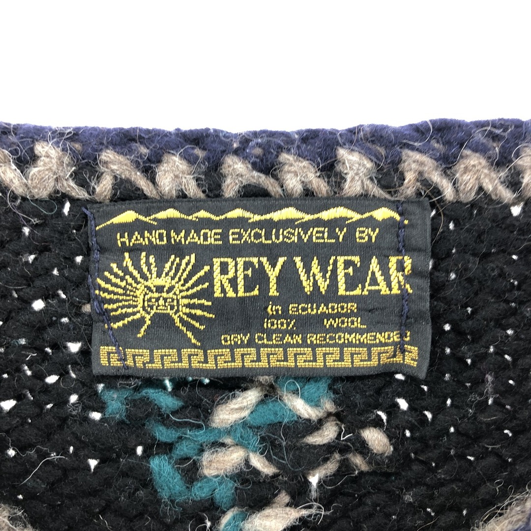 古着 REY WEAR 総柄 Vネック エクアドルニットセーター メンズXL