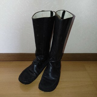 ツモリチサト(TSUMORI CHISATO)のツモリチサト 本革 レザー モカシンブーツ ロング ブラック 24㎝(ブーツ)