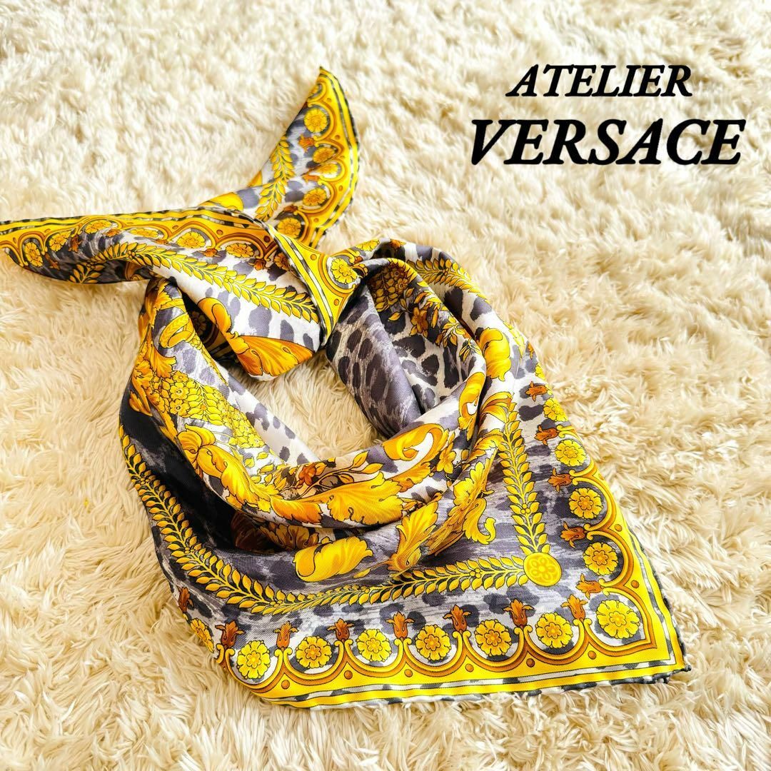 バンダナ/スカーフVERSACE ベルサーチ 大判スカーフ シルク レオパード ...