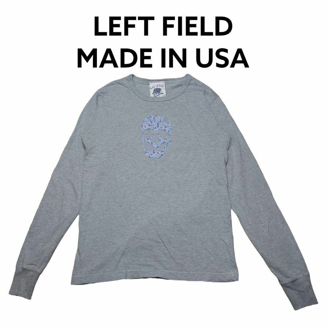 USA製　LeftField　花柄スカル　ワッペン刺繍　ロンT　長袖Tシャツ レディースのトップス(Tシャツ(長袖/七分))の商品写真