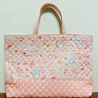 ハンドメイド　レッスンバッグ　絵本カバン　ゆめかわ　バニラポップ　モフモフうさぎ(バッグ/レッスンバッグ)