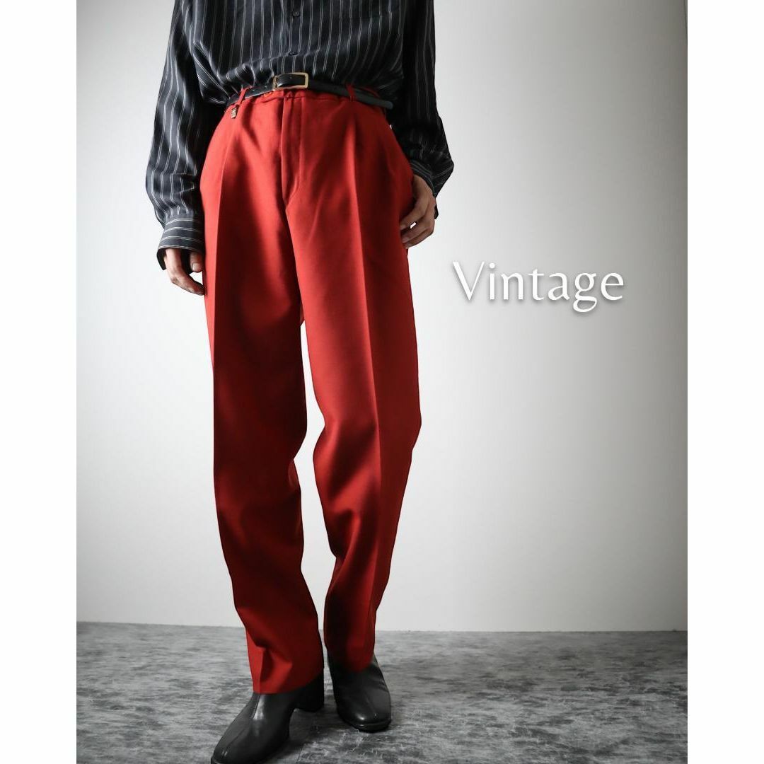 ART VINTAGE(アートヴィンテージ)の【vintage】2タック ワイド ビビットカラー ウールスラックス 赤 W33 メンズのパンツ(スラックス)の商品写真