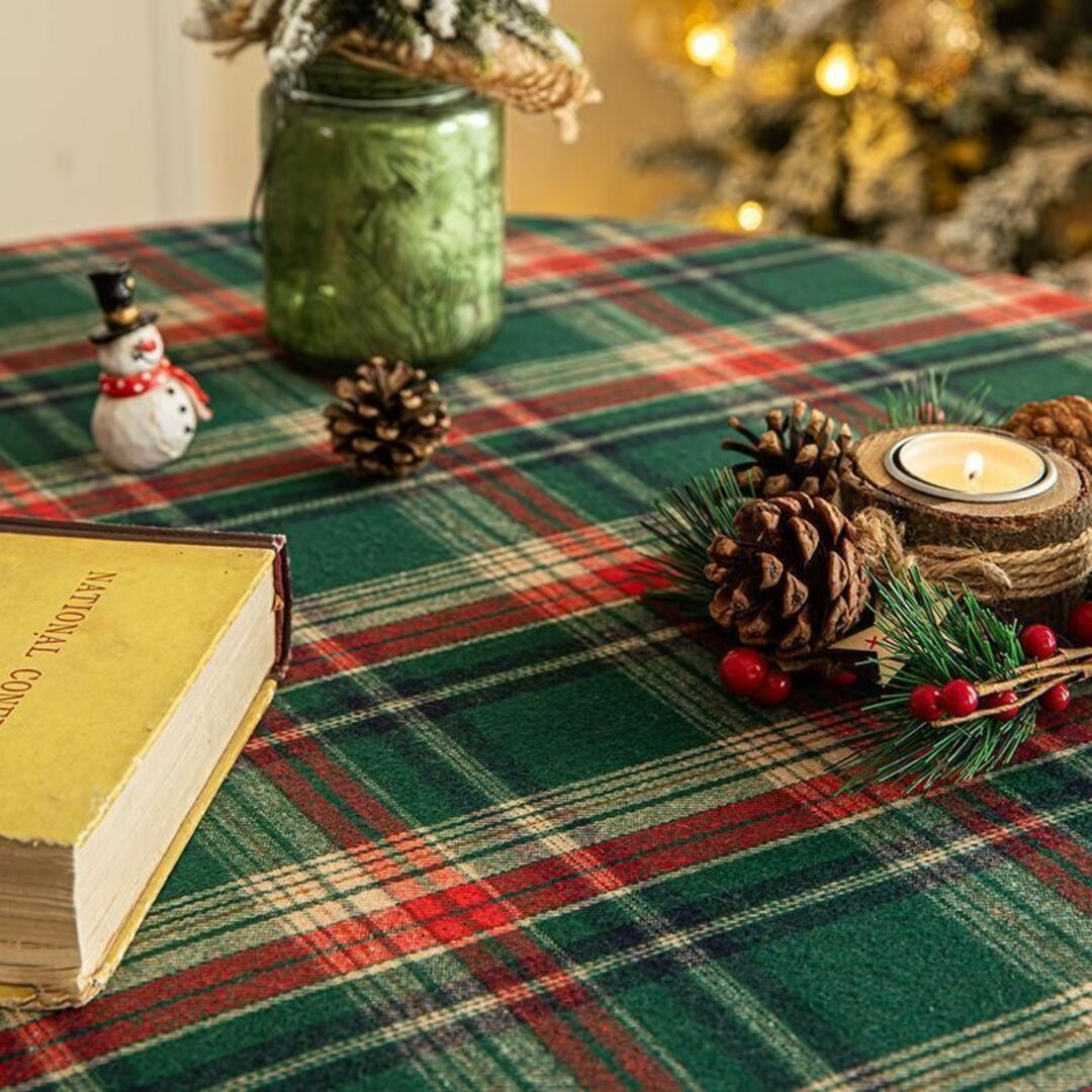 クリスマス テーブルクロス チェック 円形 ラウンド フリル グリーン 120 インテリア/住まい/日用品のキッチン/食器(テーブル用品)の商品写真