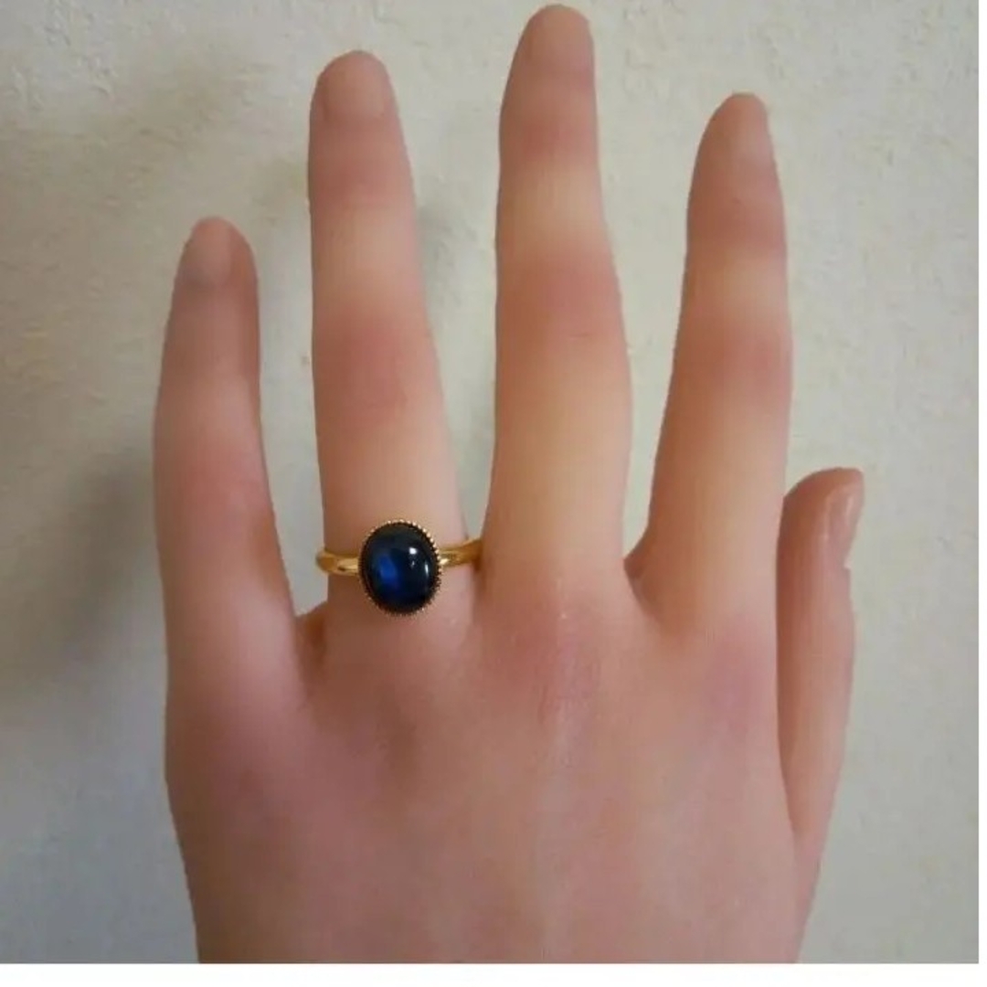 ブルーラブラドライト10×8㎜リング指輪★ハンドメイド レディースのアクセサリー(リング(指輪))の商品写真
