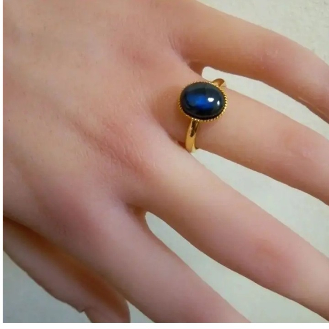 ブルーラブラドライト10×8㎜リング指輪★ハンドメイド レディースのアクセサリー(リング(指輪))の商品写真