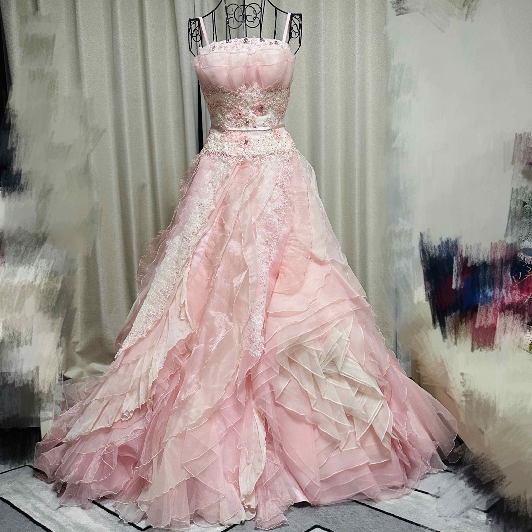 カラードレス　ヴェディングドレス　ピンクロングドレス