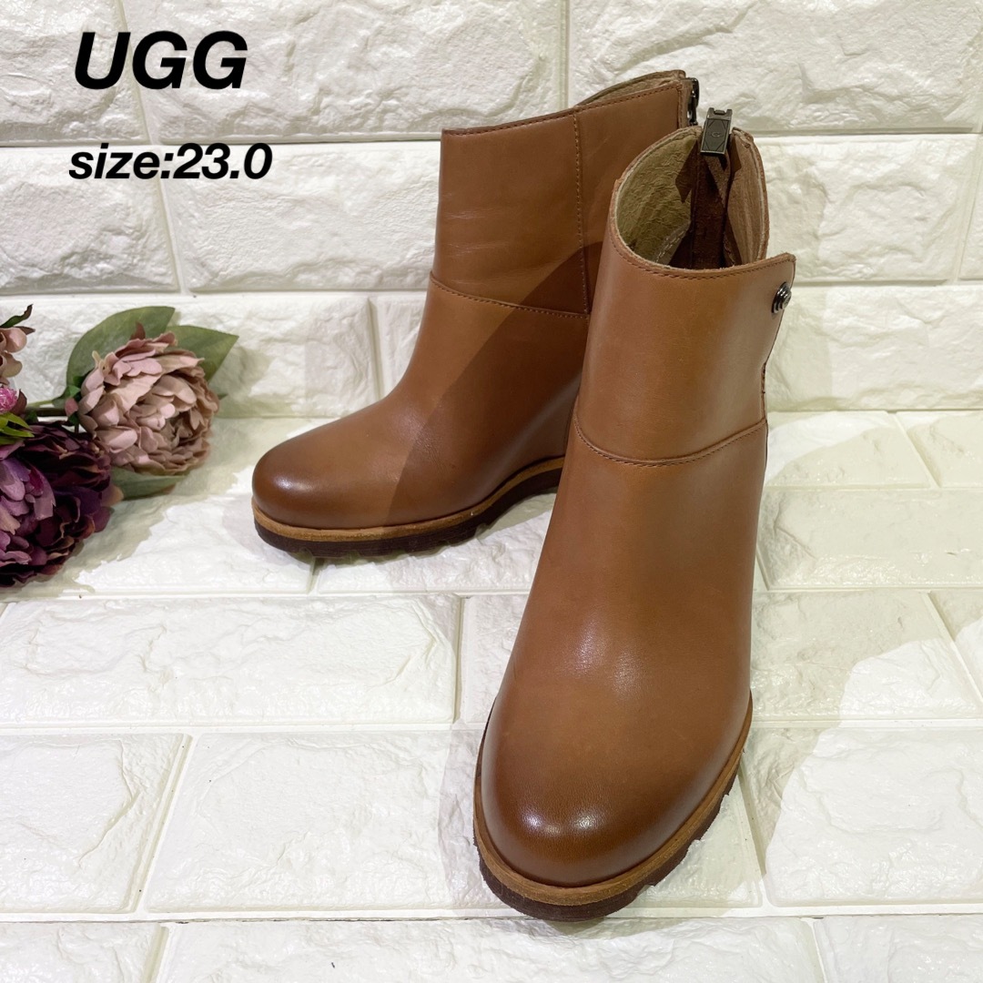 美品✨】UGG アグ インヒールレザーブーツ ムートン バックジップ23.0-