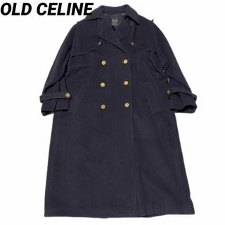 セリーヌ(celine)のCELINE ロングトレンチコート ブラック 金ボタン 大きめサイズ(ロングコート)