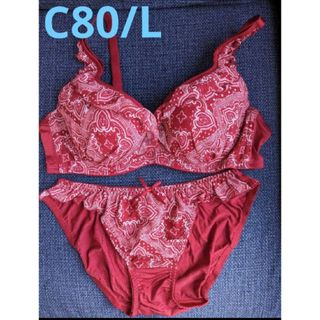 Ｃ８０/Ｌ★バンダナ柄シフォンフリル★ブラジャーショーツセット★新品(ブラ&ショーツセット)