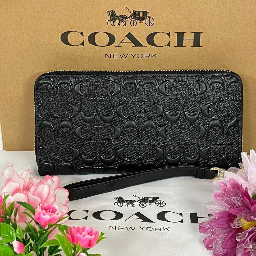 新品 未使用 coach コーチ 長財布 ブラック エンボス レディース シグ