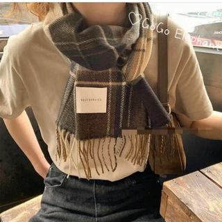 韓国デザイン♡brown muffler チェック　柔らかい　マフラー　ストール(マフラー/ショール)