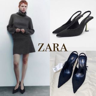 ザラ(ZARA)の【タグ付き新品】ZARA  ストラップツィードパンプス(ハイヒール/パンプス)