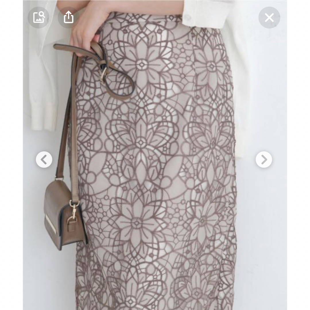 Rirandture(リランドチュール)の新品 リランドチュール バテンレース刺繍タイトスカート （モカ） レディースのスカート(ロングスカート)の商品写真