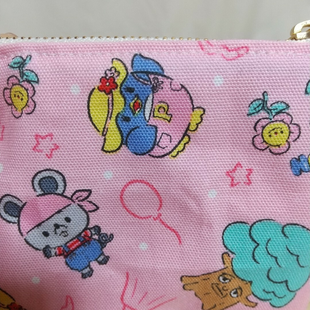 ハンドメイド【ミニポーチ】にこにこぷん／ピンク／ミニサイズ／小銭入れ ハンドメイドのファッション小物(ポーチ)の商品写真