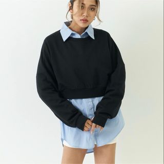 アナップ(ANAP)の【完売品】ANAPクロップド裏毛プルオーバー（BLACK）(トレーナー/スウェット)