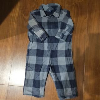 ベビーギャップ(babyGAP)のチェック柄ロンパース　BABY GAP 70　ネイビー(ロンパース)