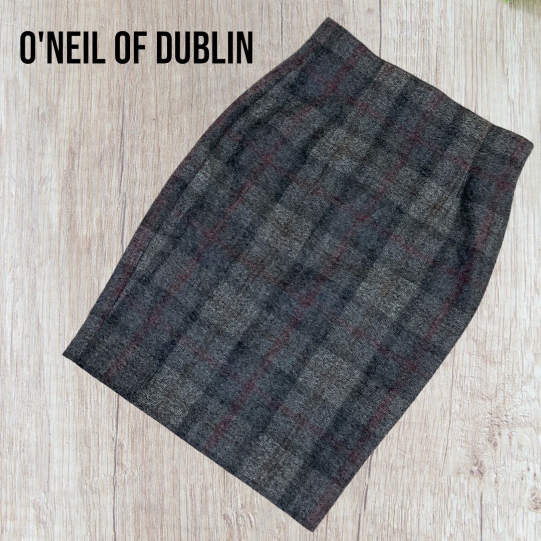 O'NEIL of DUBLIN(オニールオブダブリン)のO'NEIL OF DUBLIN ウール　グレー　チェック　スカート　S レディースのスカート(ひざ丈スカート)の商品写真