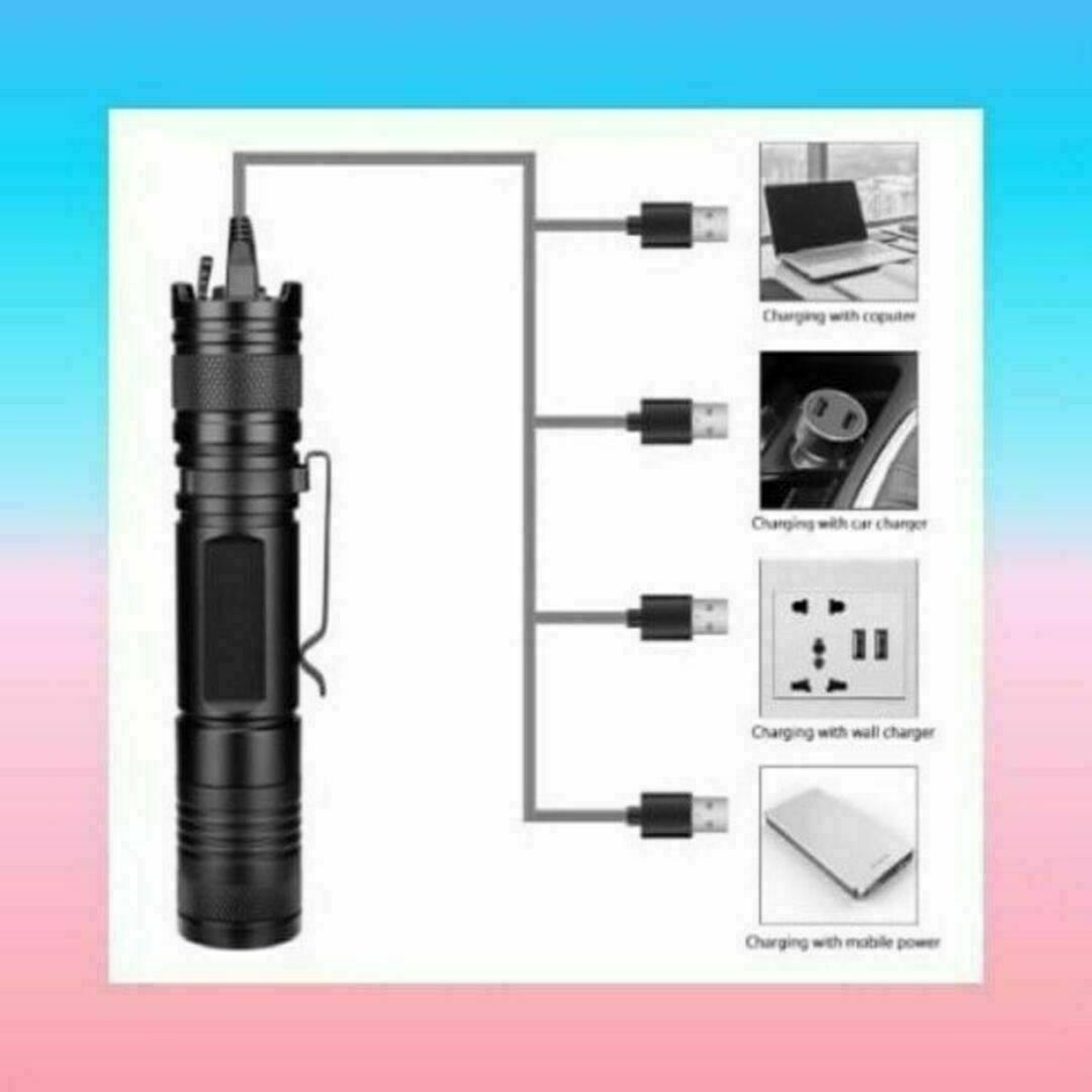 USBケーブル付き懐中電灯 led USB充電式 強力XML-T6 防水IPX4 スポーツ/アウトドアのアウトドア(ライト/ランタン)の商品写真
