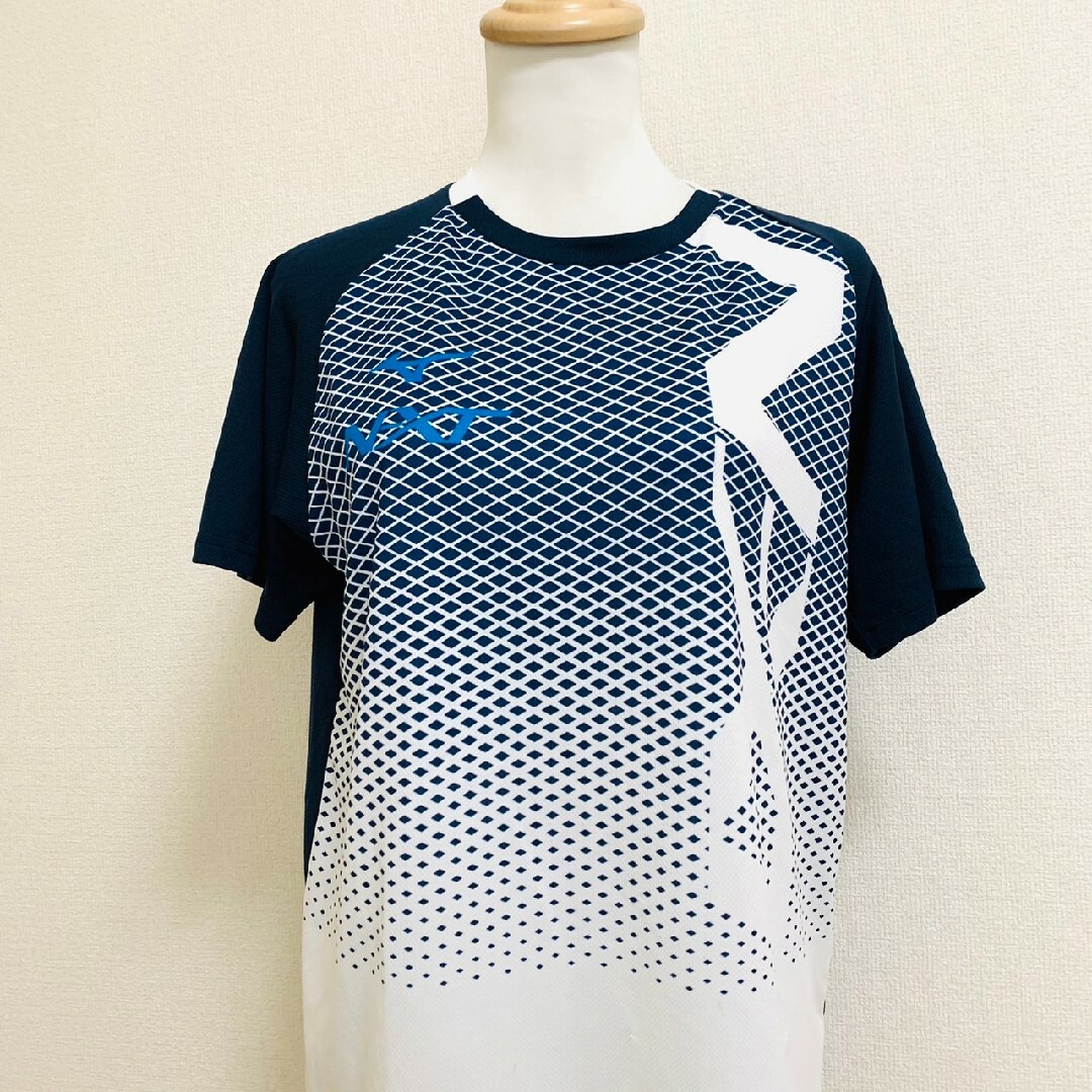 MIZUNO(ミズノ)のミズノ　半袖カットソー　メンズ　L　ネイビー　ホワイト　総柄　スポーツウェア メンズのトップス(Tシャツ/カットソー(半袖/袖なし))の商品写真