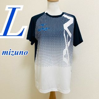 ミズノ(MIZUNO)のミズノ　半袖カットソー　メンズ　L　ネイビー　ホワイト　総柄　スポーツウェア(Tシャツ/カットソー(半袖/袖なし))