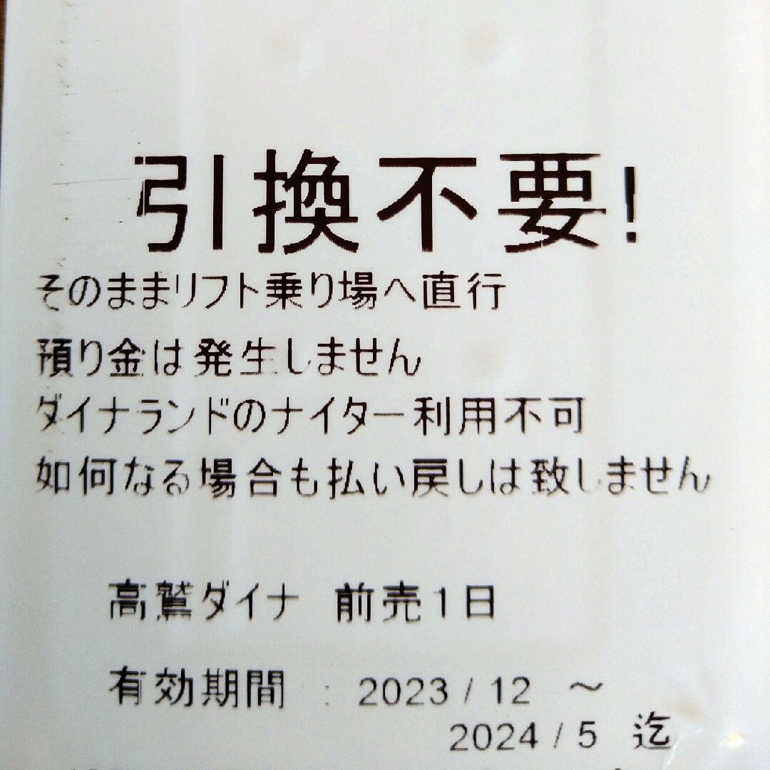 ○高鷲スノーパーク○ダイナランド○引き換え不要○預り金不要