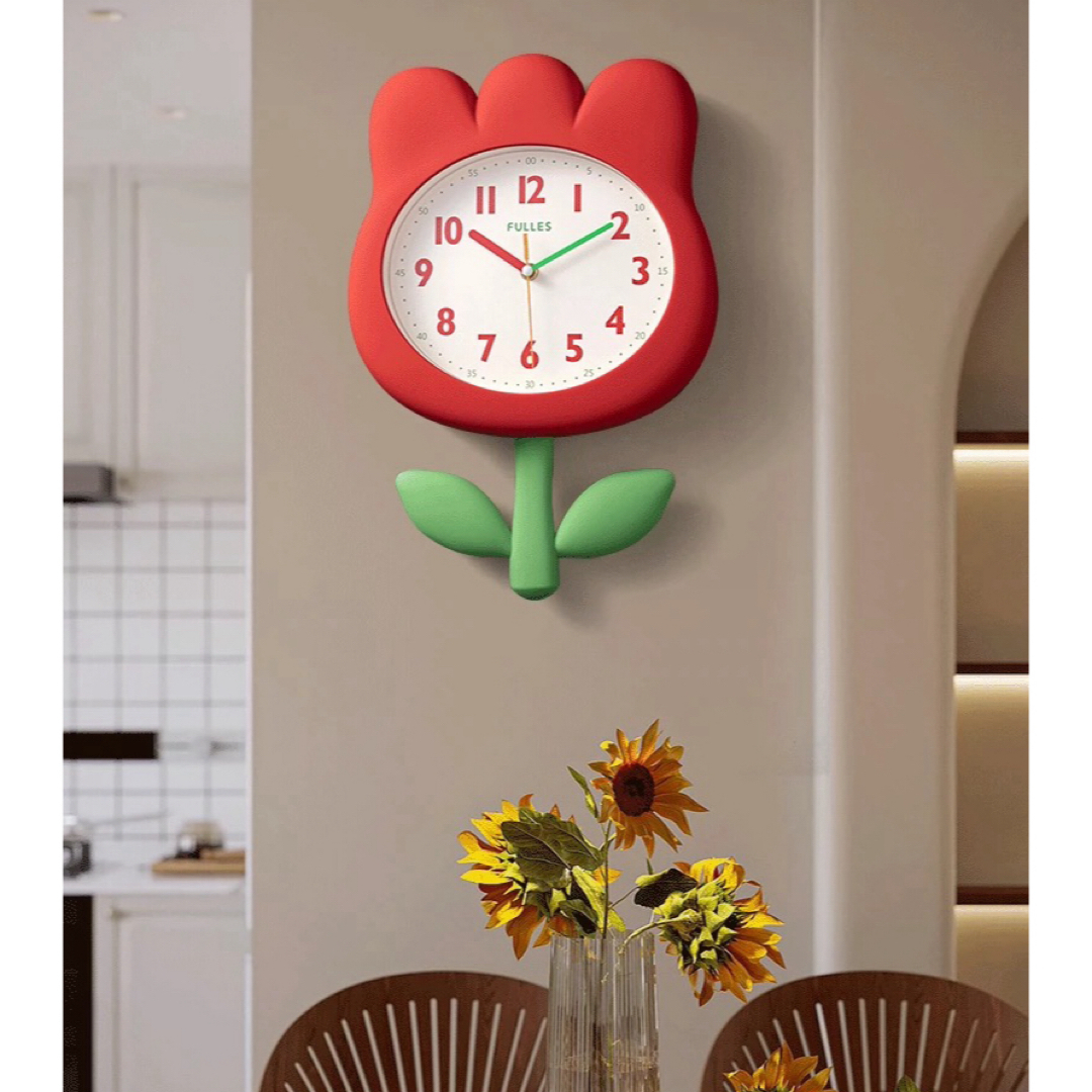 インテリア小物壁掛け時計 壁飾り　お花時計　振り子時計 ガラス掛け時計　可愛い
