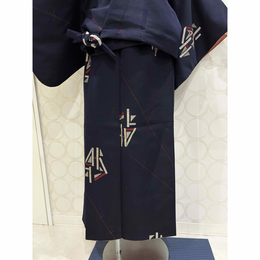 着物リメイク 濃藍 アンティーク ショート丈羽織 巻スカート レディースのワンピース(ロングワンピース/マキシワンピース)の商品写真