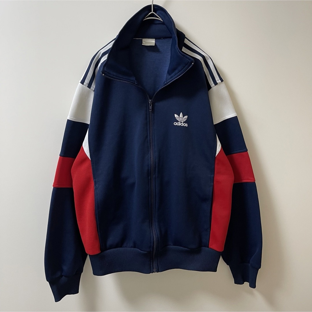 adidas(アディダス)の70s】アディダス刺繍トラックジャケット古着ジャージ奇抜デザイン紺ネイビー人気型 メンズのトップス(ジャージ)の商品写真