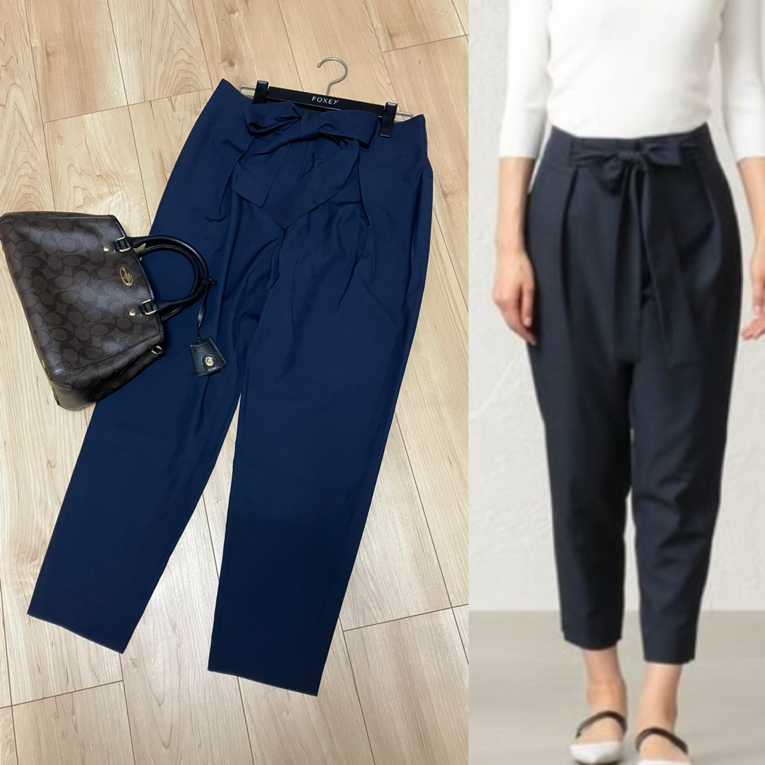 美品 EPOCA 2019 パンツ ネイビー エポカ リボン クロップド- 美品 EPOCA 2019 パンツ ネイビー エポカ リボン クロップド-