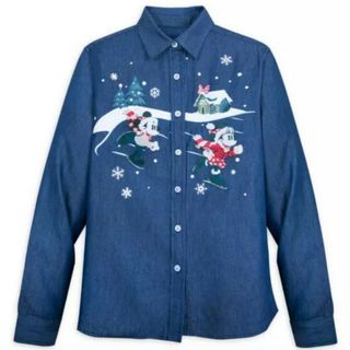 ディズニー(Disney)のミッキー＆ミニー ホリデーデニムシャツ 2XL(シャツ/ブラウス(長袖/七分))