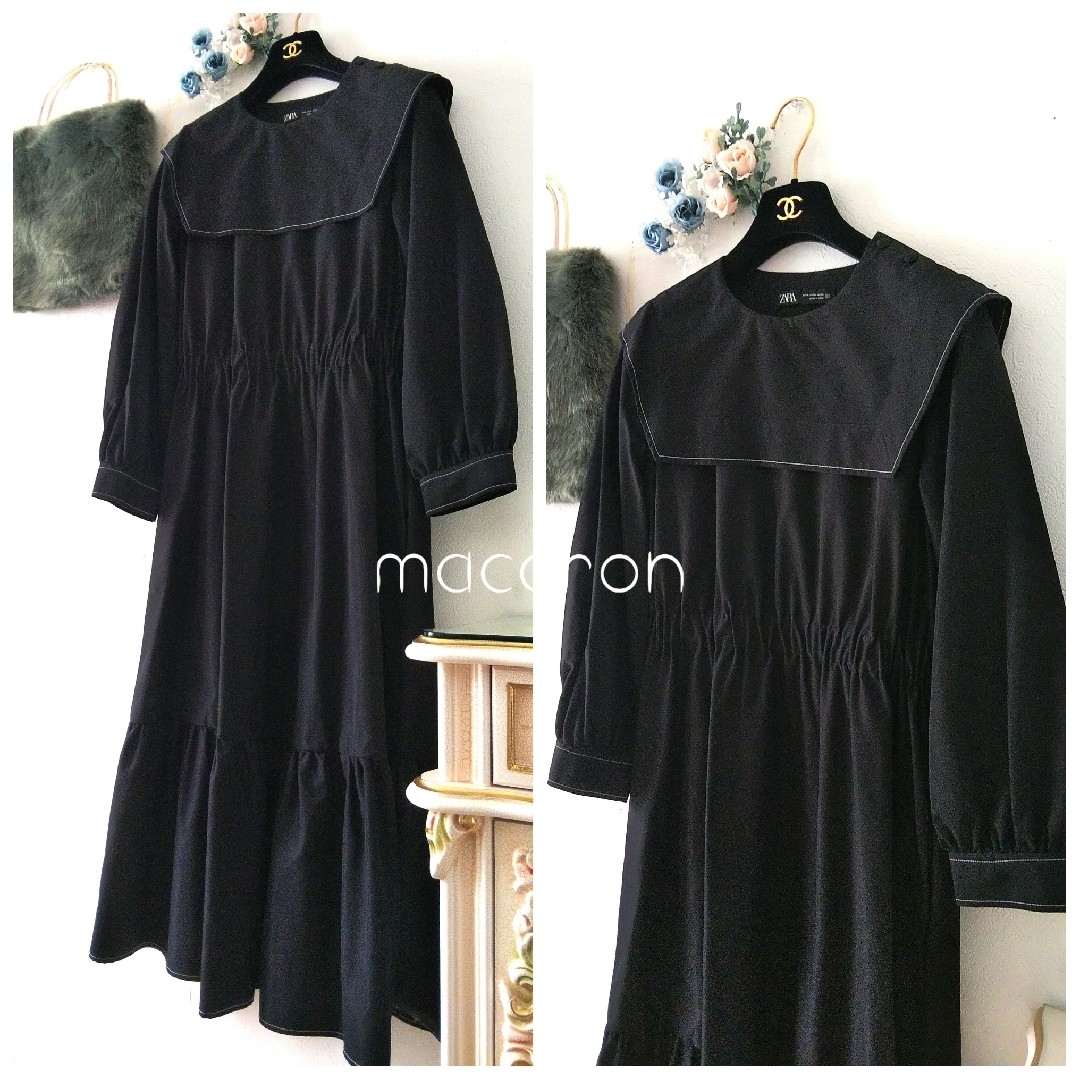 ZARA - ご専用♡ZARAザラ人気セーラーカラーワンピース黒ロング ZARA - ご専用♡ZARAザラ人気セーラーカラーワンピース黒ロング