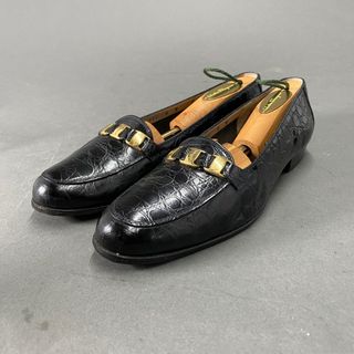 サルヴァトーレフェラガモ(Salvatore Ferragamo)の3L5 Salvatore Ferragamo サルヴァトーレ フェラガモ クロコダイル ローファー 8《約25cm》 ブラック シューズ パンプス ゴールド(ローファー/革靴)