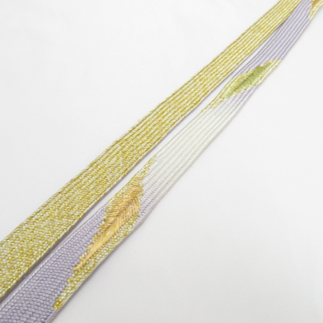 帯締め 平組 絹100% ラベンダーカラー×ゴールド系 Mサイズ 金属糸使用 帯〆 正絹 フォーマル 和装小物 レディース 女性 長さ158cm 新品15cm全長