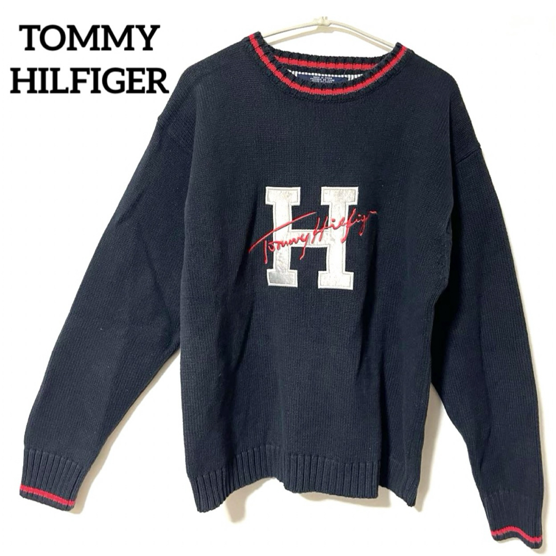 TOMMY HILFIGER(トミーヒルフィガー)の激レア‼️美品✨トミーヒルフィガー　ニット　90s フラッグタグ 刺繍ビッグロゴ メンズのトップス(ニット/セーター)の商品写真