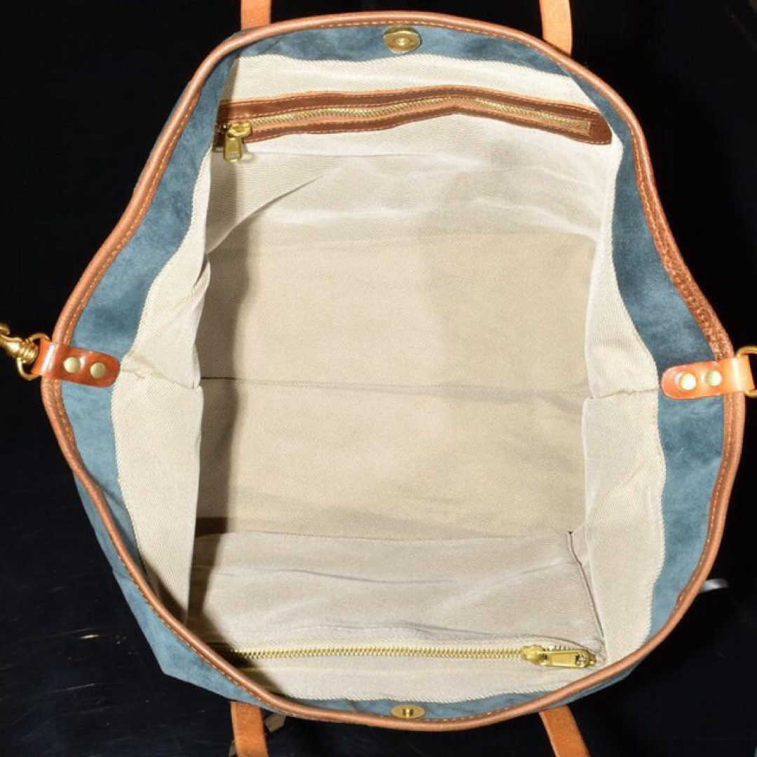 ◆牛本革スウェード地 大き目トートバッグ マザーズバッグブルー×ブラウン◆k08 メンズのバッグ(トートバッグ)の商品写真