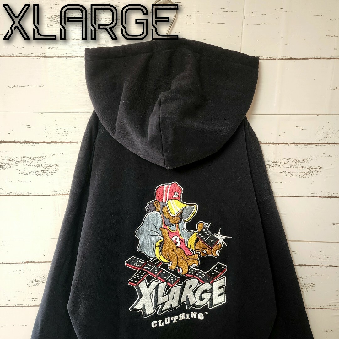 トップス《超希少》XLARGE エクストララージ パーカー ブラック バックロゴ ダイス