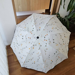 紫外線99%カット 晴雨兼用傘 日傘 折畳傘  UVカット 耐風 小花柄 黄色(傘)