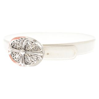 クロムハーツ(Chrome Hearts)のCHROME HEARTS クロムハーツ BUCKL OVAL EXLG CROSS オーバルバックル ラージサイズ クロス ベルト シルバー/ホワイト(ベルト)